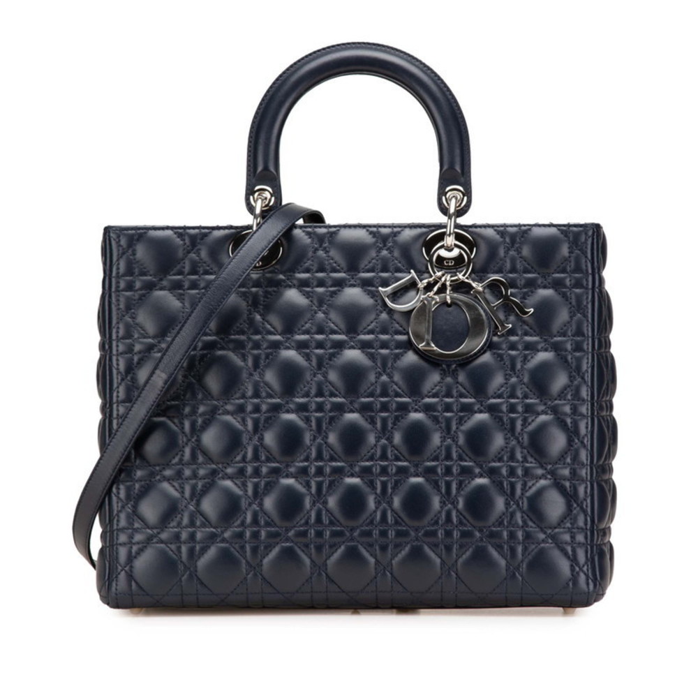 Dior lambskin Navy Blue Bag Shoulder Lady Cannage - Picture 2 of 8